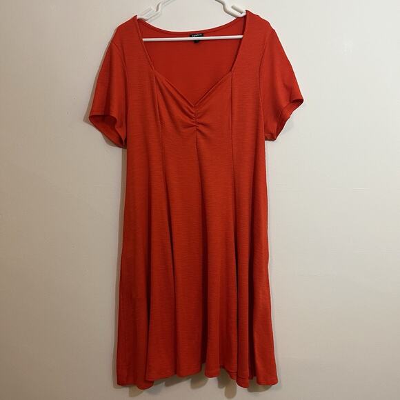 Torrid 2X Dress Orange Short Sleeve Stretchy Comfy Midi Dress Pockets - Picture 1 of 10